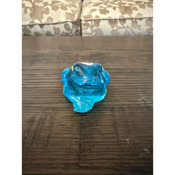 Vintage Fenton Blue Glass Frog w/Hand-Painted Flowers-Signed D. Wright - Picture 4 of 8